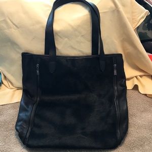 Black leather and calf hair tote